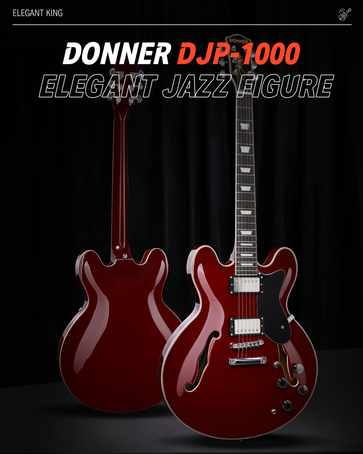 Donner DJP-1000 セミアコ ES335タイプ程度良 DJP-1000 Semi-Hollow Jazz Guitar with Coil-Splitting & H-H