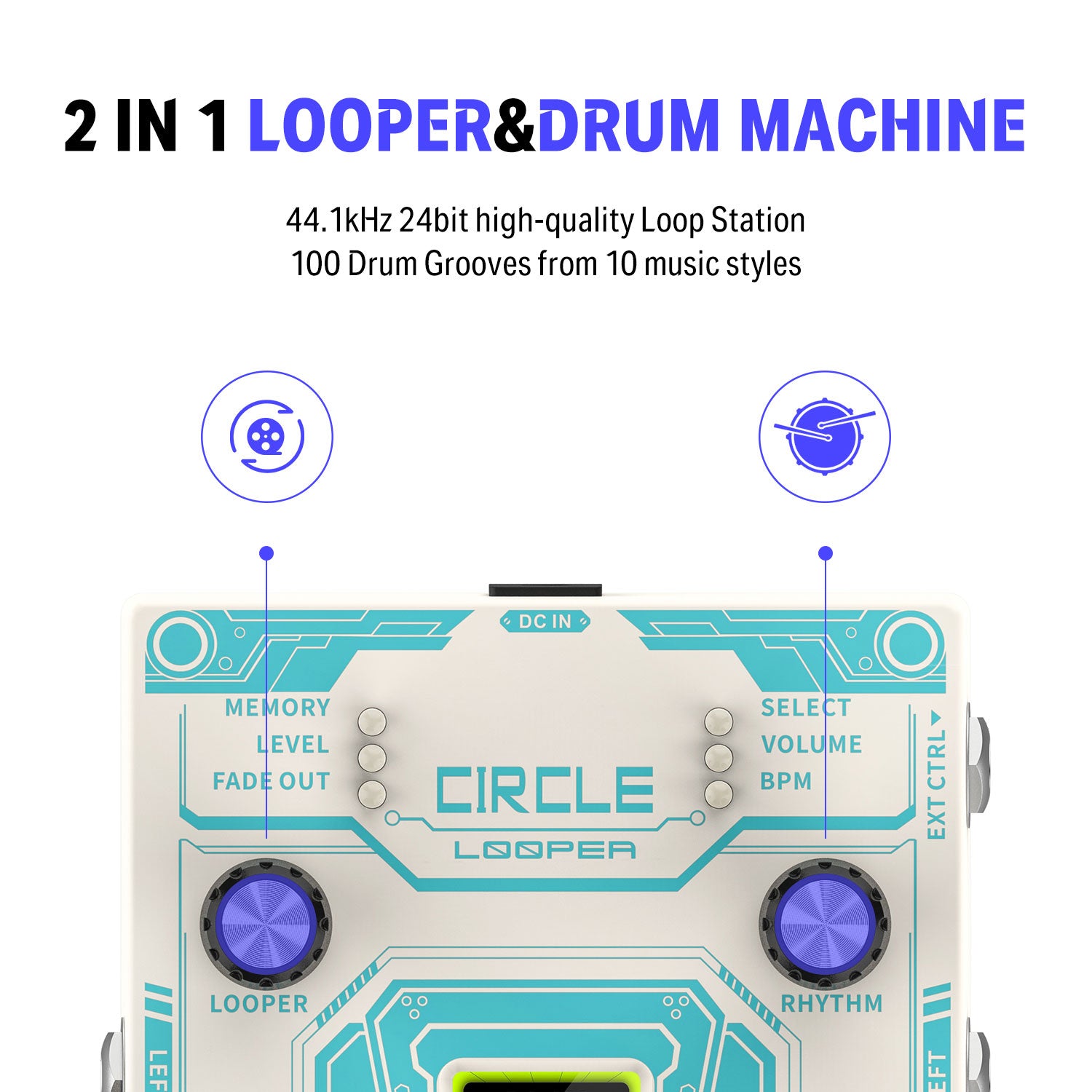 Circle Looper Pedal with Drum Machine | 160 Min Loop & 110 Drum