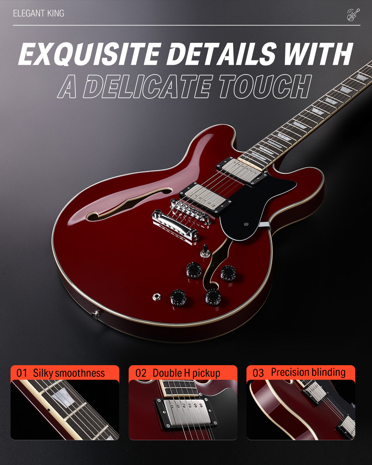 DJP-1000 Semi-Hollow Jazz Guitar with Coil-Splitting & H-H Pickups