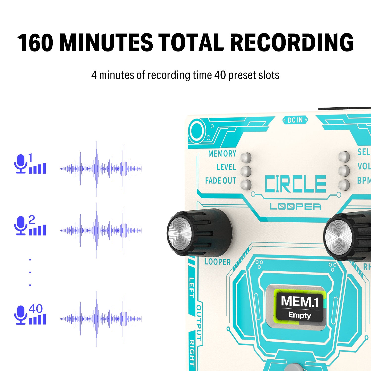 Circle Looper Pedal with Drum Machine | 160 Min Loop & 110 Drum