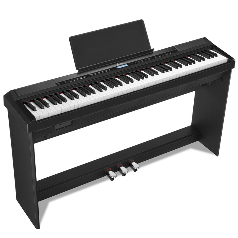 MUSTAR Teclado de piano con peso de 88 teclas, piano de teclado digital de  88 teclas semipesado con soporte, piano eléctrico de tamaño completo con