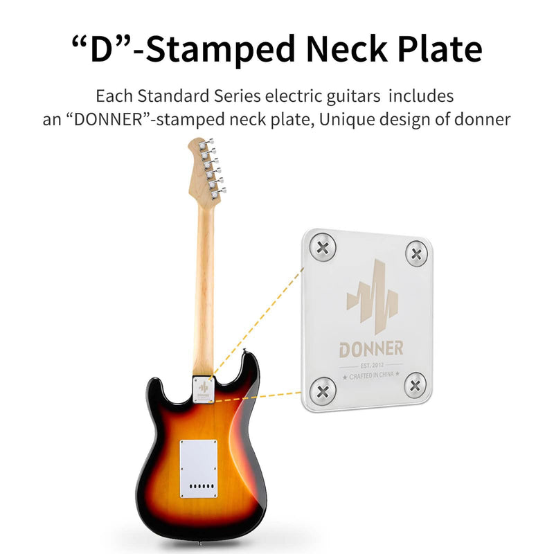 Donner Solid Electric Guitarra Kit Full Size 39 Pulgadas con Amplificador, Bolsa, Capo, Correa, Serie, Tuner, Cable y Picks (Sunburst, DST-1S)
