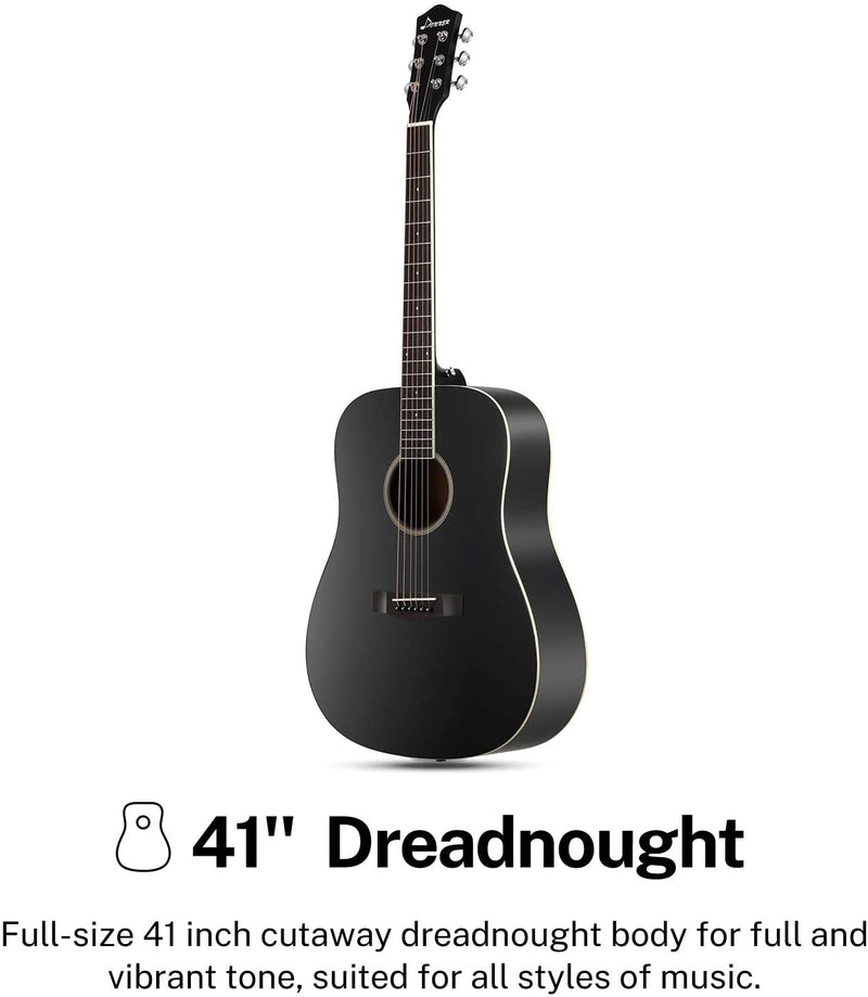 Donner DAG-1B 41-Inch Full-Size Acoustic  Guitar Beginner Kit, Right Handed, Black - Donner music- UK