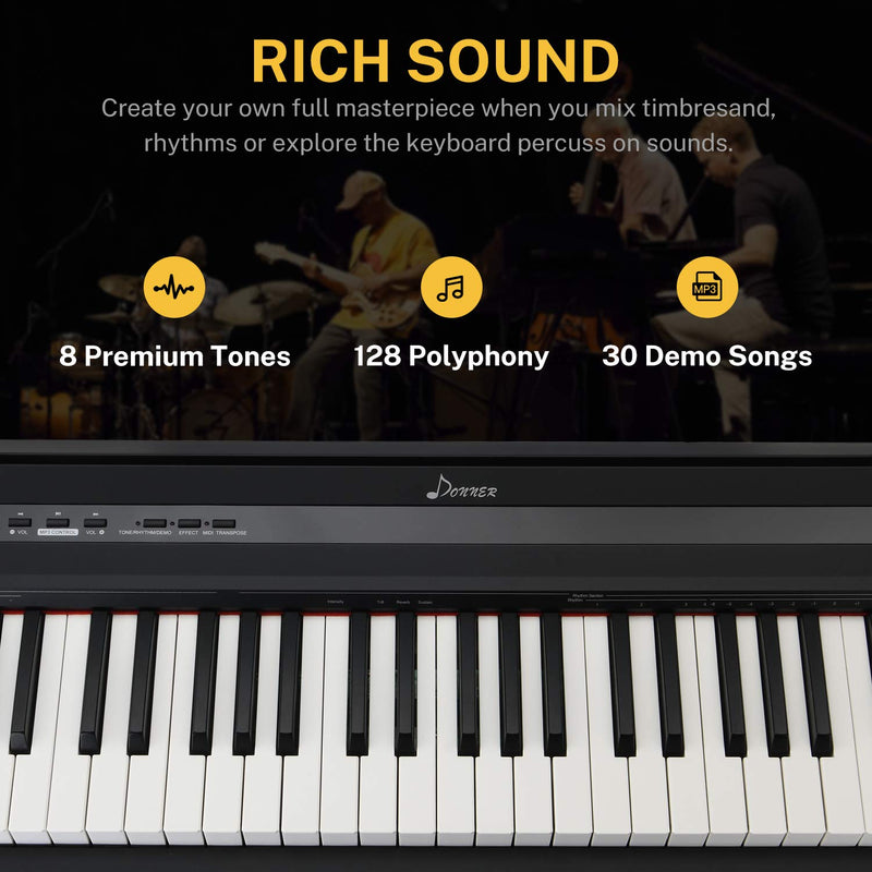 Donner DEP-10S Black Digital Piano Keyboard 88 Keys Full Size Kit-2