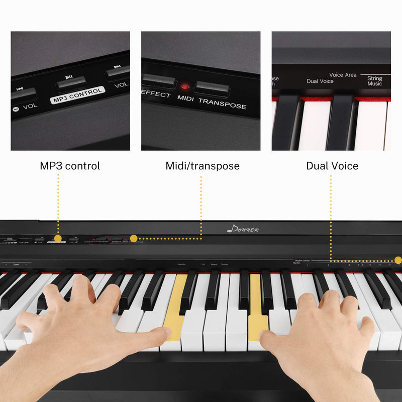 Donner DEP-10S Black Digital Piano Keyboard 88 Keys Full Size Kit-5