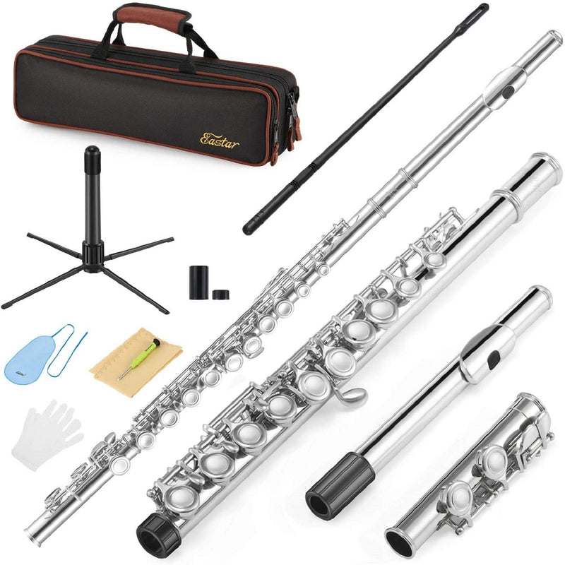 Eastar Flute Nickel Closed Hole 16 Key of C Beginner Flute Set With Carrying Case Stand Gloves Cleaning Rod Cloth(EFL-1) - Donner music- UK