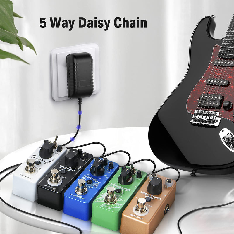 Pedal Power Supply Adapter DPA-1, Donner 9V DC 1A Tip Negative 5 Way Daisy Chain Cables for Effect Pedal