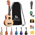 Donner Soprano Ukulele Beginner Kit for Kids Students 21 Inch with Bag Strap Strings Tuner Picks Polishing Cloth, DUS-10K Rainbow Series - Donner music- UK