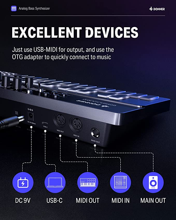 鍵盤楽器 DONNER B1 ANALOG BASS SEQUENCER Essential B1 Analog Bass Synthesizer | Sequencer, Effects