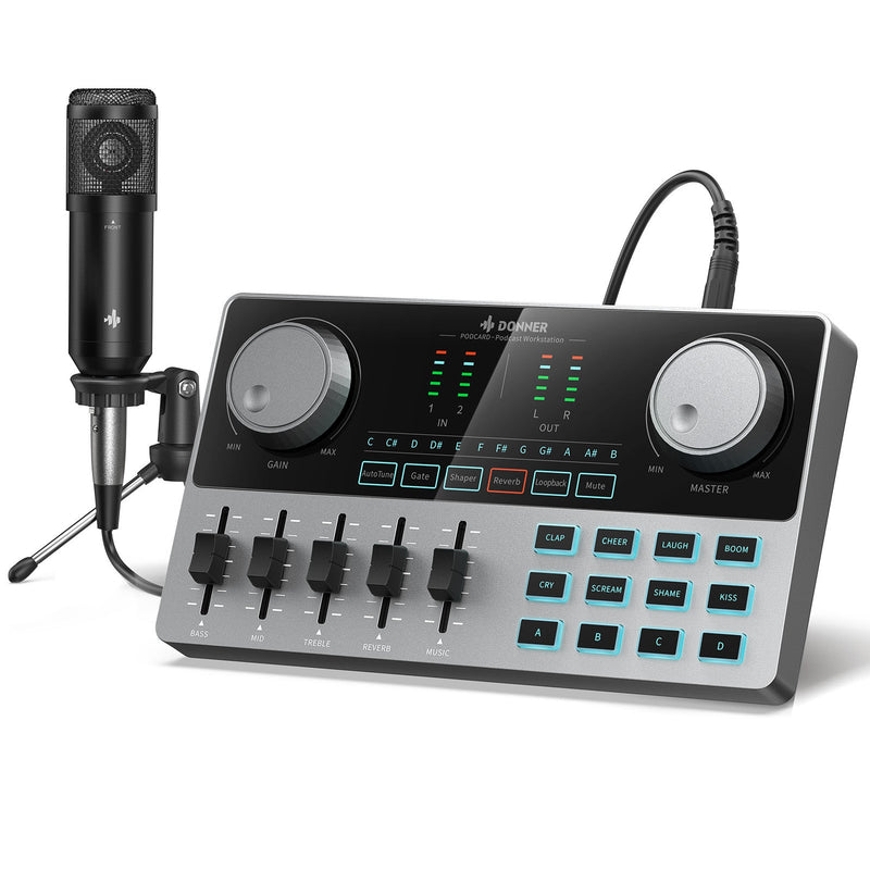 Donner Podcast Equipment Bundle Audio Interface with Sound Card Mixer and Microphone Kit