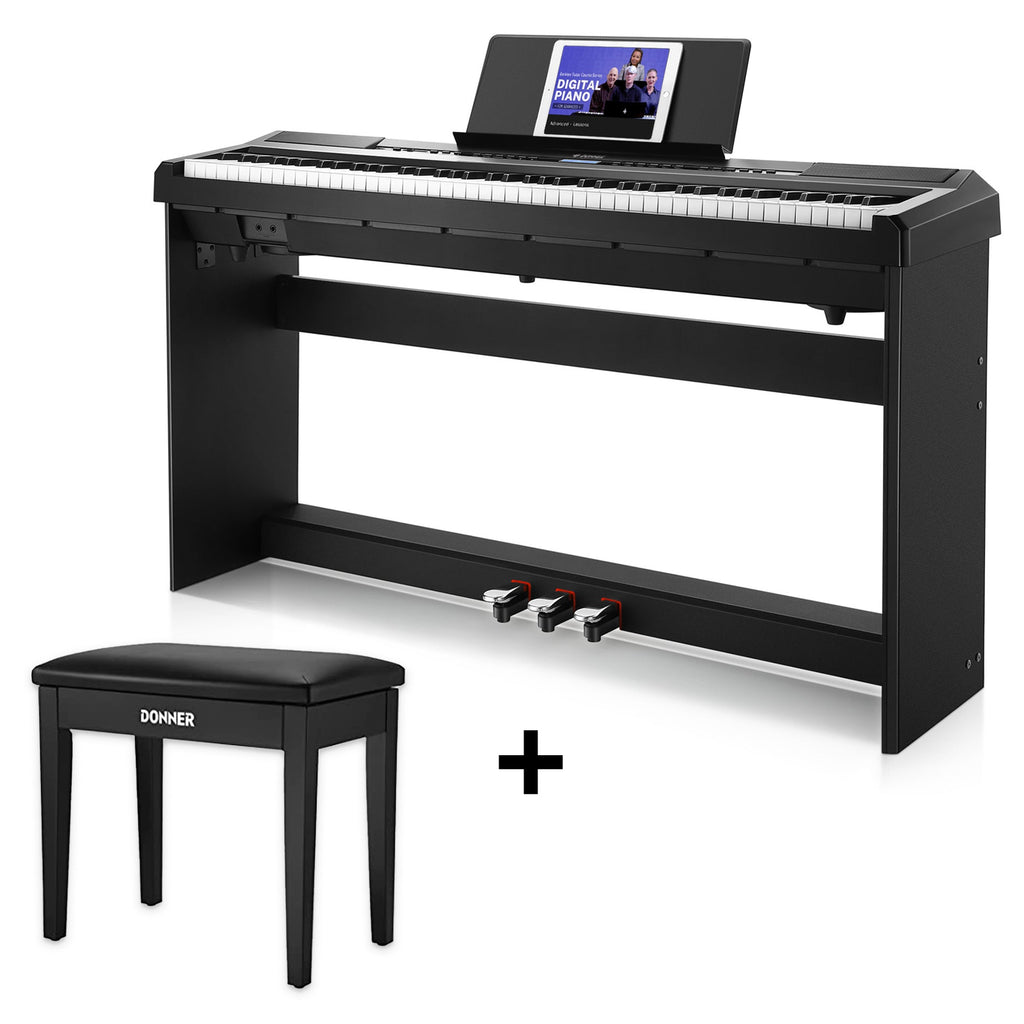 Piano numérique 88 touches clavier lesté support de piano piano électrique  MIDI avec banc de piano à triple pédale et support de piano for adultes  enfants et débutants (Color : Black) 