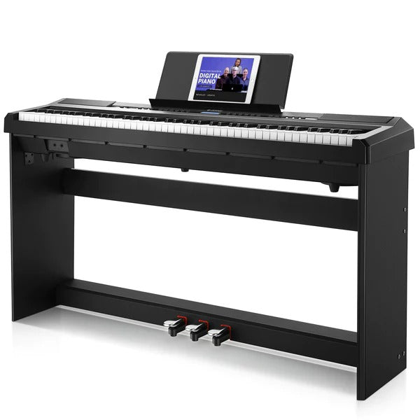MUSTAR Teclado de piano con peso de 88 teclas, piano de teclado digital de  88 teclas semipesado con soporte, piano eléctrico de tamaño completo con