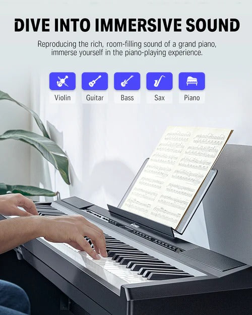 Safeplus Piano numérique 88 touches, clavier pondéré, piano électrique  portable avec pédale de sustain, alimentation pour adultes débutants (noir)