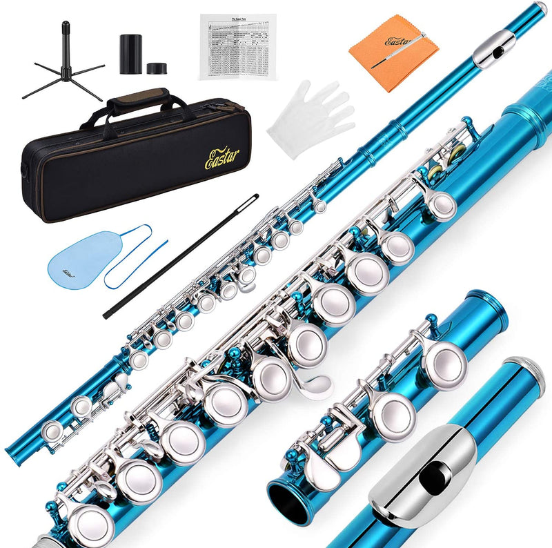Eastar Flute Nickel Closed Hole 16 Key of C Beginner Flute Set With Carrying Case Stand Gloves Cleaning Rod Cloth(EFL-1)